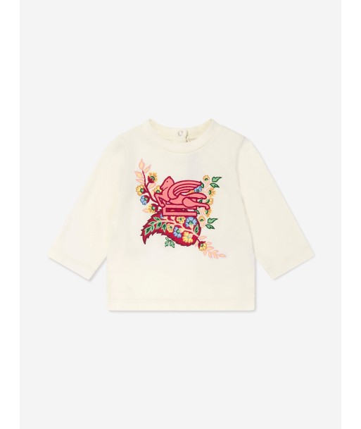 Etro Baby Girls Long Sleeve Logo T-Shirt in Ivory en stock