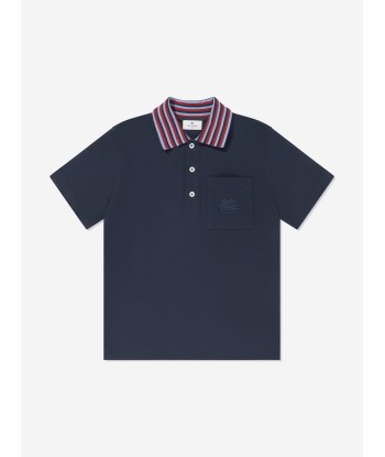 Etro Boys Striped Collar Polo Shirt in Navy prix pour 