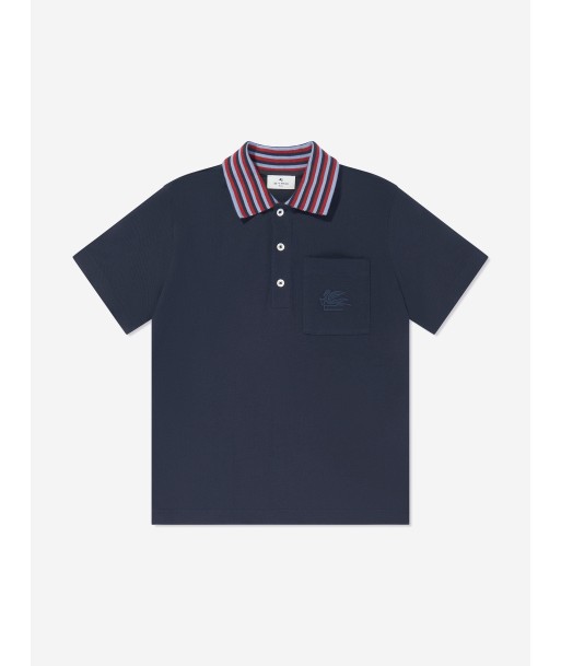 Etro Boys Striped Collar Polo Shirt in Navy prix pour 