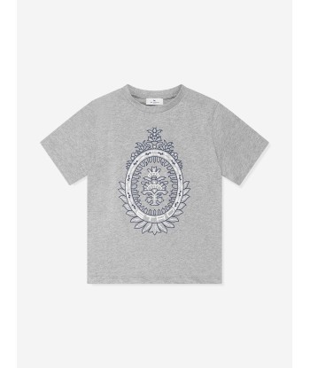 Etro Boys Crest Logo T-Shirt in Grey basket pas cher