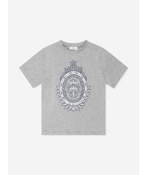 Etro Boys Crest Logo T-Shirt in Grey basket pas cher