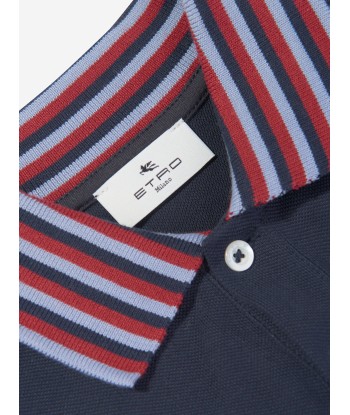 Etro Boys Striped Collar Polo Shirt in Navy prix pour 