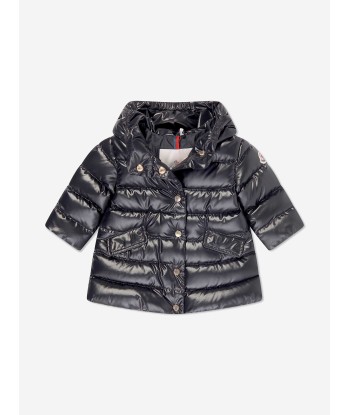 Moncler Enfant Baby Girls Down Padded Ibida Long Coat in Navy vente chaude votre 