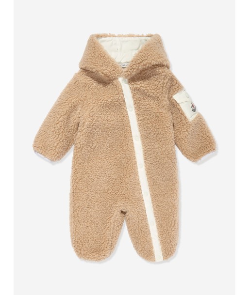 Moncler Enfant Baby Teddy Fleece Romper in Brown en ligne des produits 