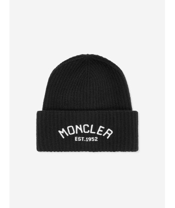 Moncler Enfant Boys Wool Logo Beanie Hat in Black Paris Déstockage Promo