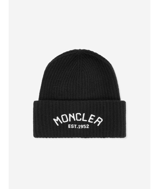 Moncler Enfant Boys Wool Logo Beanie Hat in Black Paris Déstockage Promo