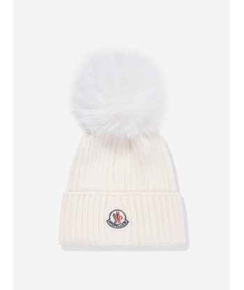 Moncler Enfant Girls Wool Pom Pom Hat in Ivory online