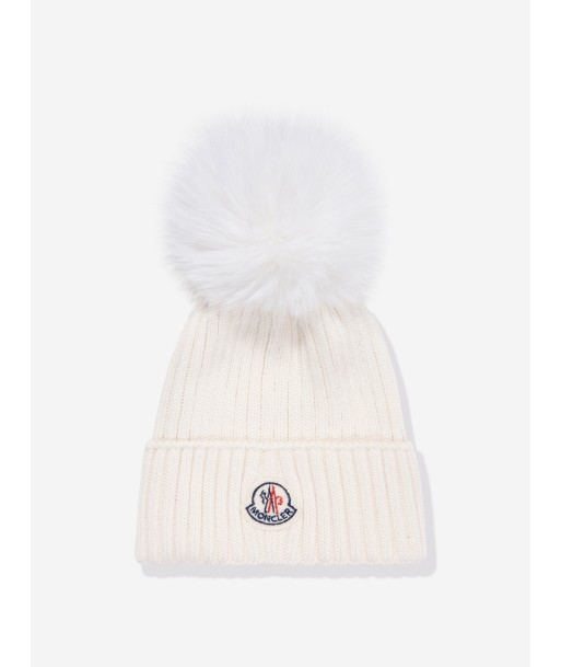 Moncler Enfant Girls Wool Pom Pom Hat in Ivory online