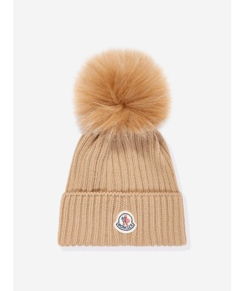 Moncler Enfant Girls Wool Pom Pom Hat in Brown de la marque