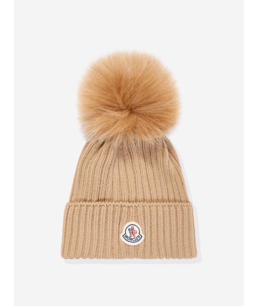 Moncler Enfant Girls Wool Pom Pom Hat in Brown de la marque