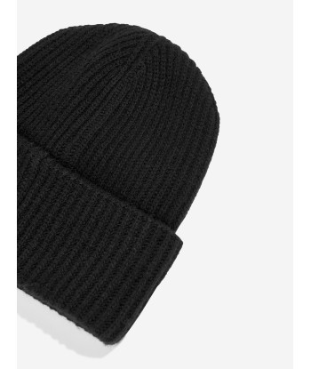 Moncler Enfant Boys Wool Logo Beanie Hat in Black Paris Déstockage Promo