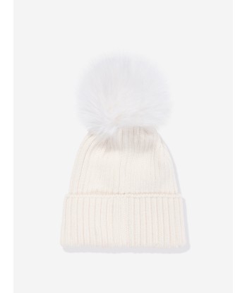 Moncler Enfant Girls Wool Pom Pom Hat in Ivory online