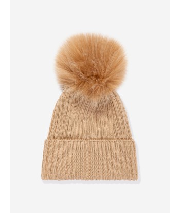 Moncler Enfant Girls Wool Pom Pom Hat in Brown de la marque