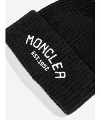 Moncler Enfant Boys Wool Logo Beanie Hat in Black Paris Déstockage Promo