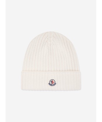 Moncler Enfant Girls Wool Beanie Hat in Ivory de pas cher