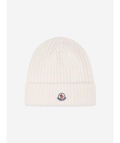 Moncler Enfant Girls Wool Beanie Hat in Ivory de pas cher