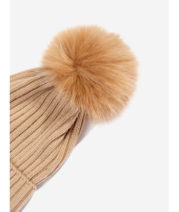 Moncler Enfant Girls Wool Pom Pom Hat in Brown de la marque