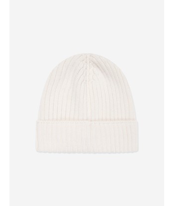 Moncler Enfant Girls Wool Beanie Hat in Ivory de pas cher