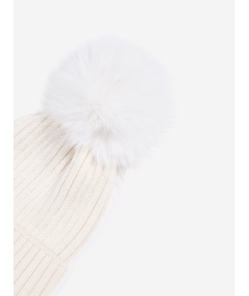 Moncler Enfant Girls Wool Pom Pom Hat in Ivory online