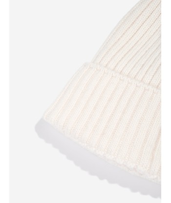 Moncler Enfant Girls Wool Beanie Hat in Ivory de pas cher