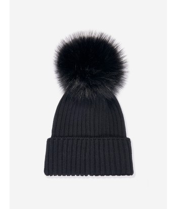 Moncler Enfant Girls Wool Pom Pom Hat in Black la colonne vertébrale