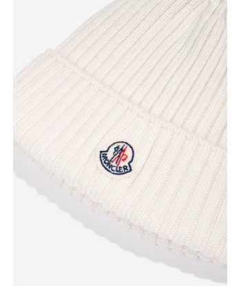 Moncler Enfant Girls Wool Beanie Hat in Ivory de pas cher