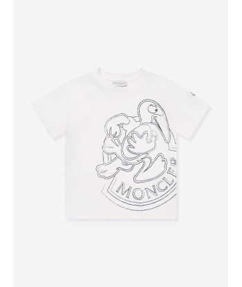 Moncler Enfant Boys Logo Print T-Shirt in White commande en ligne