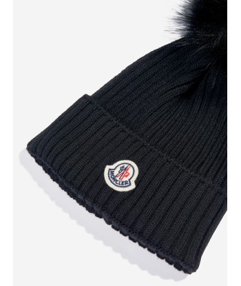 Moncler Enfant Girls Wool Pom Pom Hat in Black la colonne vertébrale