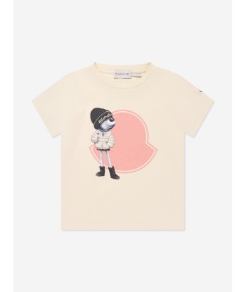 Moncler Enfant Girls Bear Motif Logo T-Shirt in Ivory Toutes les collections ici