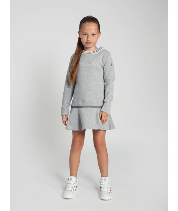 Moncler Enfant Girls Logo Sweater Dress in Grey france