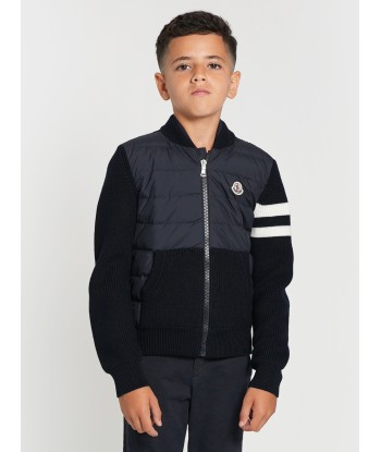 Moncler Enfant Boys Down And Wool Knitted Zip Up Top in Navy suggérées chez