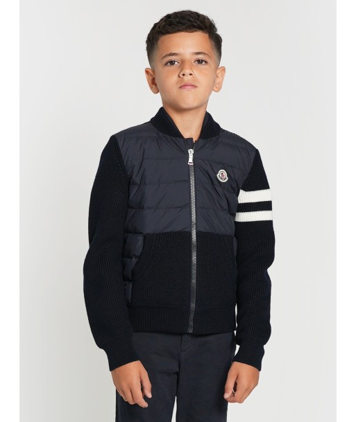 Moncler Enfant Boys Down And Wool Knitted Zip Up Top in Navy suggérées chez