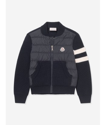 Moncler Enfant Boys Down And Wool Knitted Zip Up Top in Navy suggérées chez