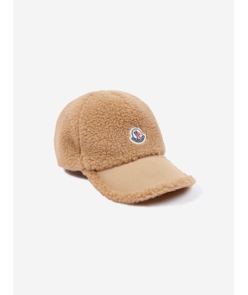 Moncler Enfant Boys Fleece Logo Baseball Cap in Beige pas cher chine