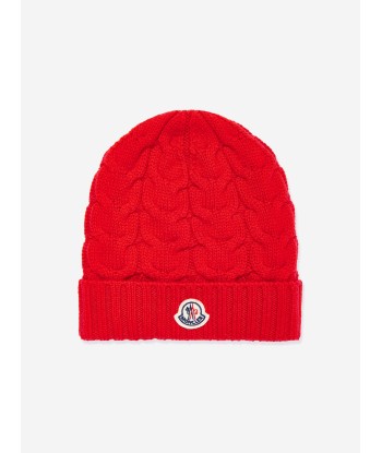 Moncler Enfant Boys Logo Beanie Hat in Red pas cher 