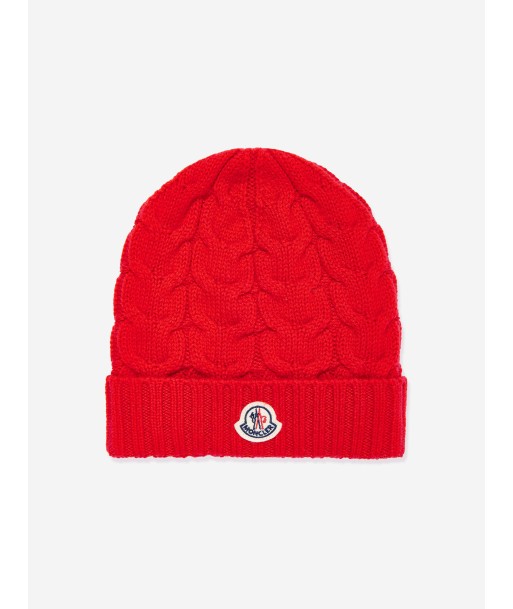 Moncler Enfant Boys Logo Beanie Hat in Red pas cher 