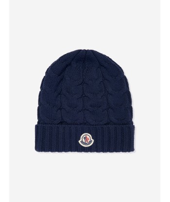 Moncler Enfant Boys Logo Beanie Hat in Navy est présent 