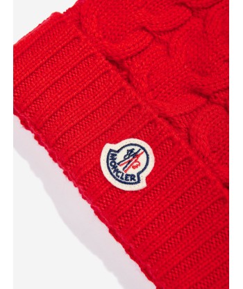 Moncler Enfant Boys Logo Beanie Hat in Red pas cher 