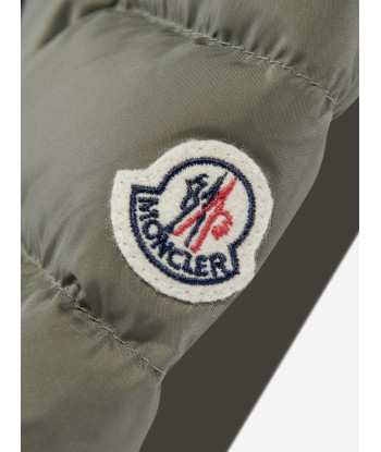 Moncler Enfant Girls Down Padded Charpal Long Coat in Green en linge