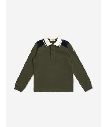 Moncler Enfant Boys Long Sleeve Polo Shirt in Green solde