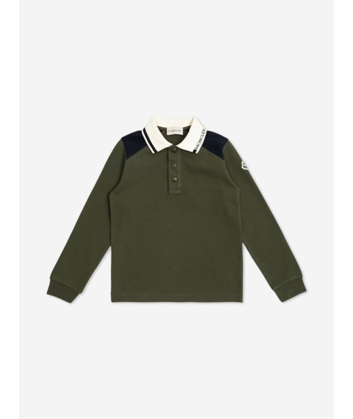 Moncler Enfant Boys Long Sleeve Polo Shirt in Green solde