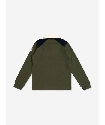 Moncler Enfant Boys Long Sleeve Polo Shirt in Green solde