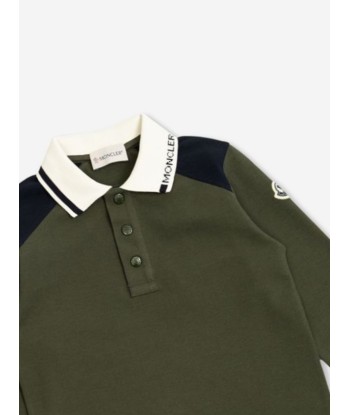 Moncler Enfant Boys Long Sleeve Polo Shirt in Green solde