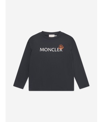 Moncler Enfant Boys Long Sleeve Logo T-Shirt in Navy JUSQU'A -70%! 