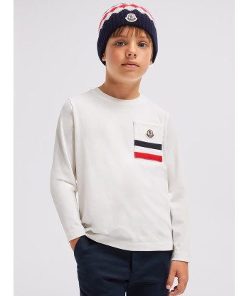 Moncler Enfant Boys Long Sleeve Logo T-Shirt in White 50% de réduction en Octobre 2024