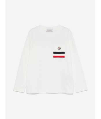 Moncler Enfant Boys Long Sleeve Logo T-Shirt in White 50% de réduction en Octobre 2024