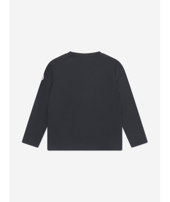 Moncler Enfant Boys Long Sleeve Logo T-Shirt in Navy JUSQU'A -70%! 