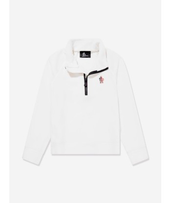 Moncler Enfant Kids Grenoble Half Zip Sweatshirt in White en stock