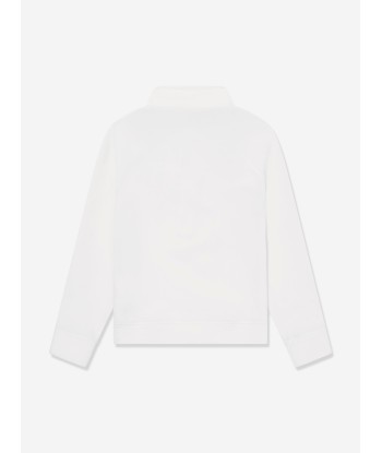 Moncler Enfant Kids Grenoble Half Zip Sweatshirt in White en stock