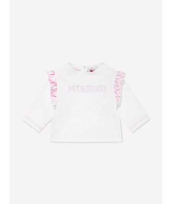 Missoni Baby Girls Long Sleeve Logo T-Shirt in White Paris Déstockage Promo